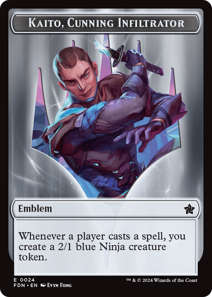 Emblem - Kaito, Cunning Infiltrator // Ninja Doubled-Sided Token [Foundations Tokens] | Exor Games Dartmouth