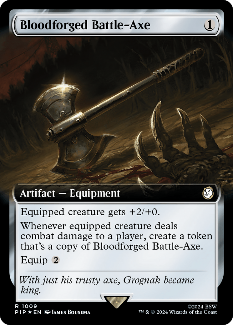 Bloodforged Battle-Axe (Extended Art) (Surge Foil) [Fallout] | Exor Games Dartmouth