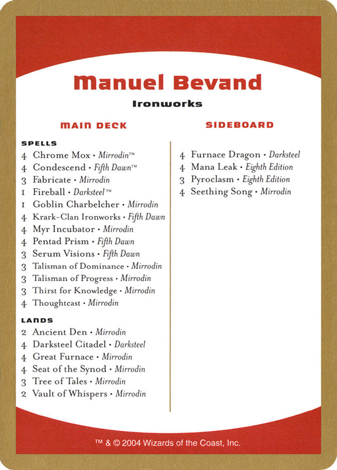 Manuel Bevand Decklist [World Championship Decks 2004] | Exor Games Dartmouth