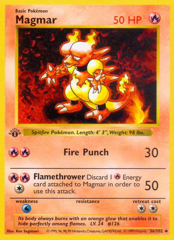 Magmar (36/102) (Shadowless) [Base Set 1st Edition] | Exor Games Dartmouth