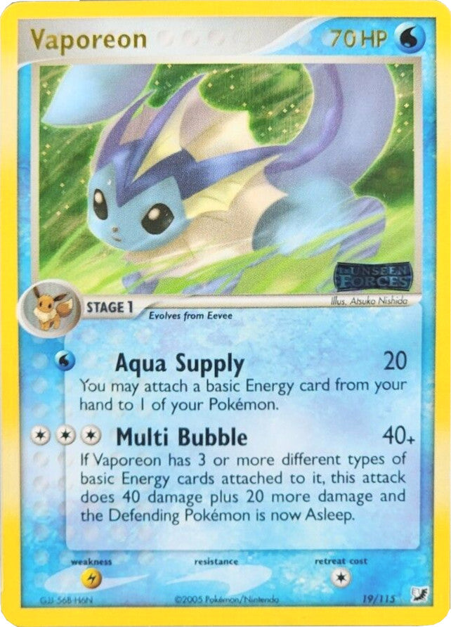 Vaporeon (19/115) (Stamped) [EX: Unseen Forces] | Exor Games Dartmouth