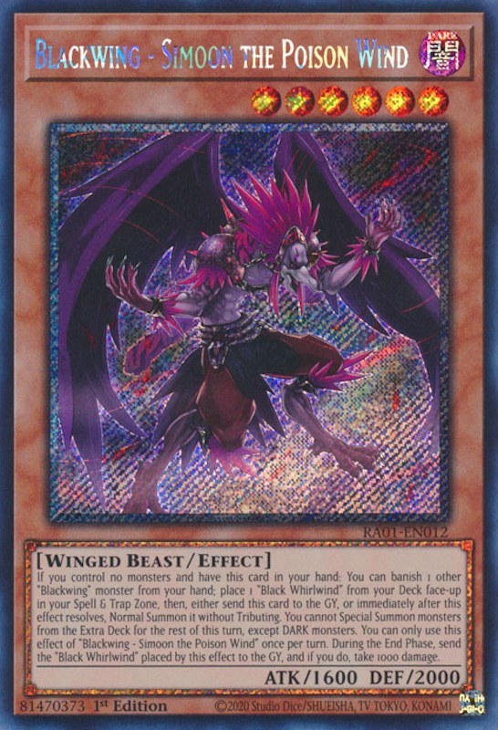 Blackwing - Simoon the Poison Wind [RA01-EN012] Platinum Secret Rare | Exor Games Dartmouth