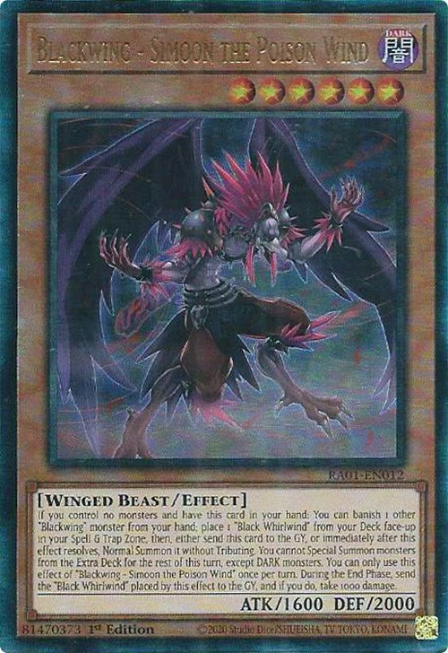 Blackwing - Simoon the Poison Wind [RA01-EN012] Prismatic Ultimate Rare | Exor Games Dartmouth