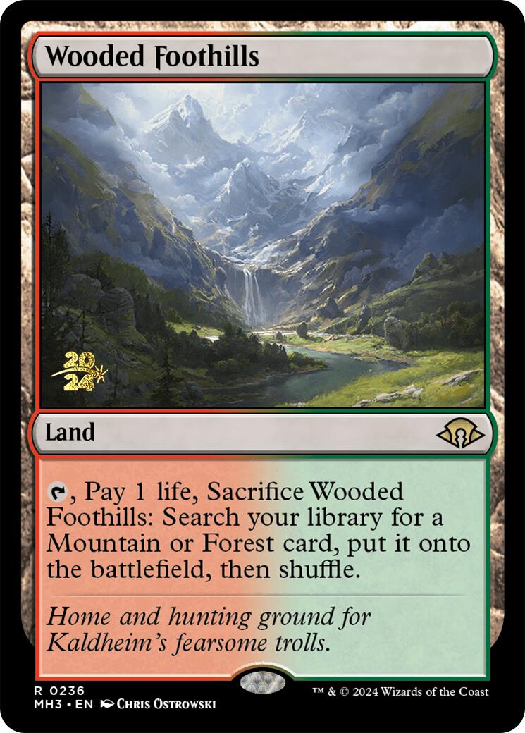 Wooded Foothills [Modern Horizons 3 Prerelease Promos] | Exor Games Dartmouth