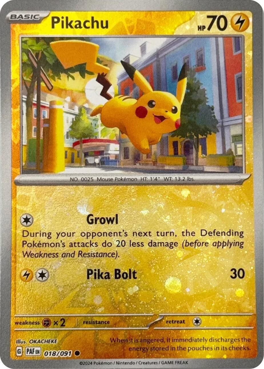 Pikachu (018/091) (Reverse Cosmos Holo) [Scarlet & Violet: Paldean Fates] | Exor Games Dartmouth