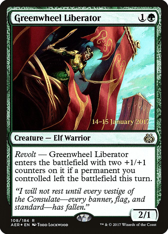 Greenwheel Liberator [Aether Revolt Prerelease Promos] | Exor Games Dartmouth