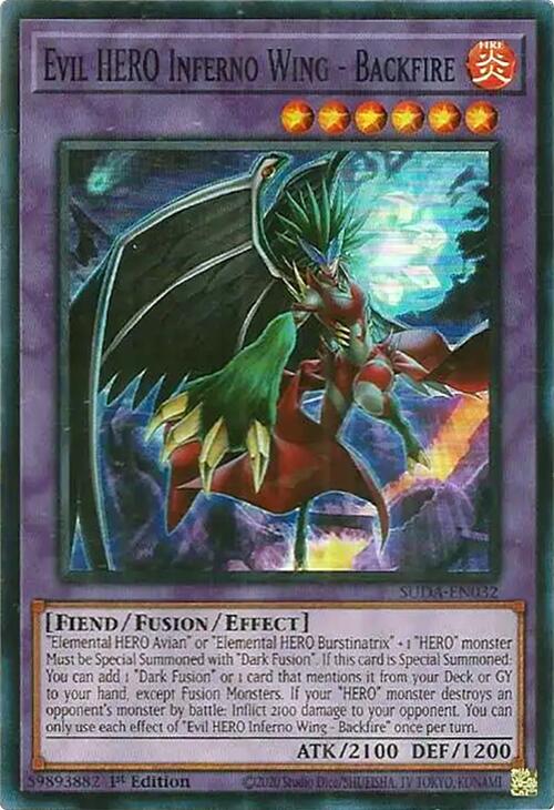 Evil HERO Inferno Wing - Backfire [SUDA-EN032] Super Rare | Exor Games Dartmouth
