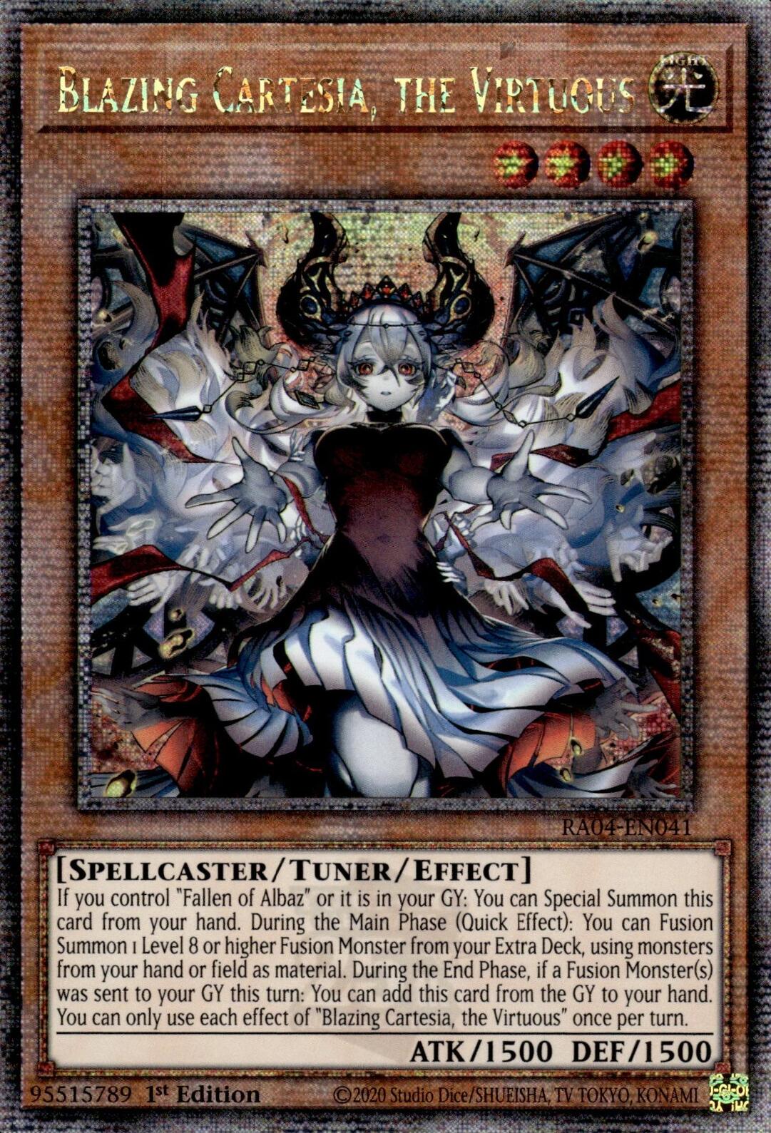 Blazing Cartesia, the Virtuous (New Art) [RA04-EN041] Quarter Century Secret Rare | Exor Games Dartmouth