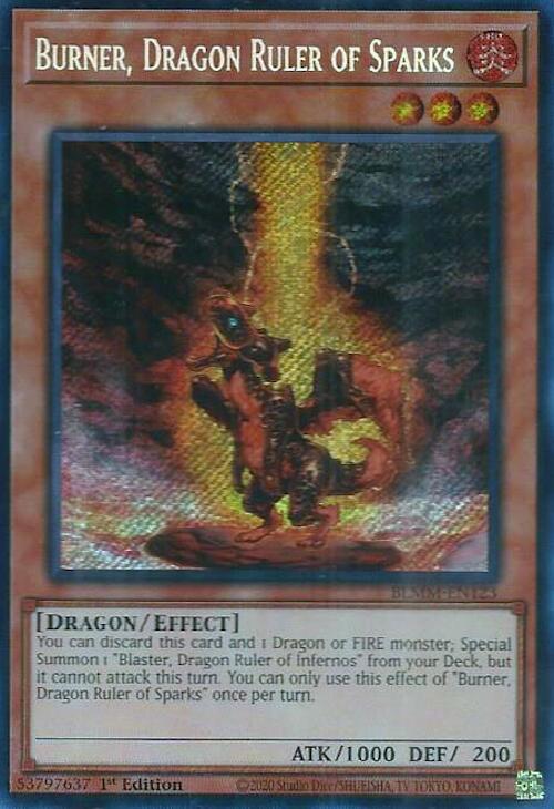 Burner, Dragon Ruler of Sparks [BLMM-EN123] Secret Rare | Exor Games Dartmouth