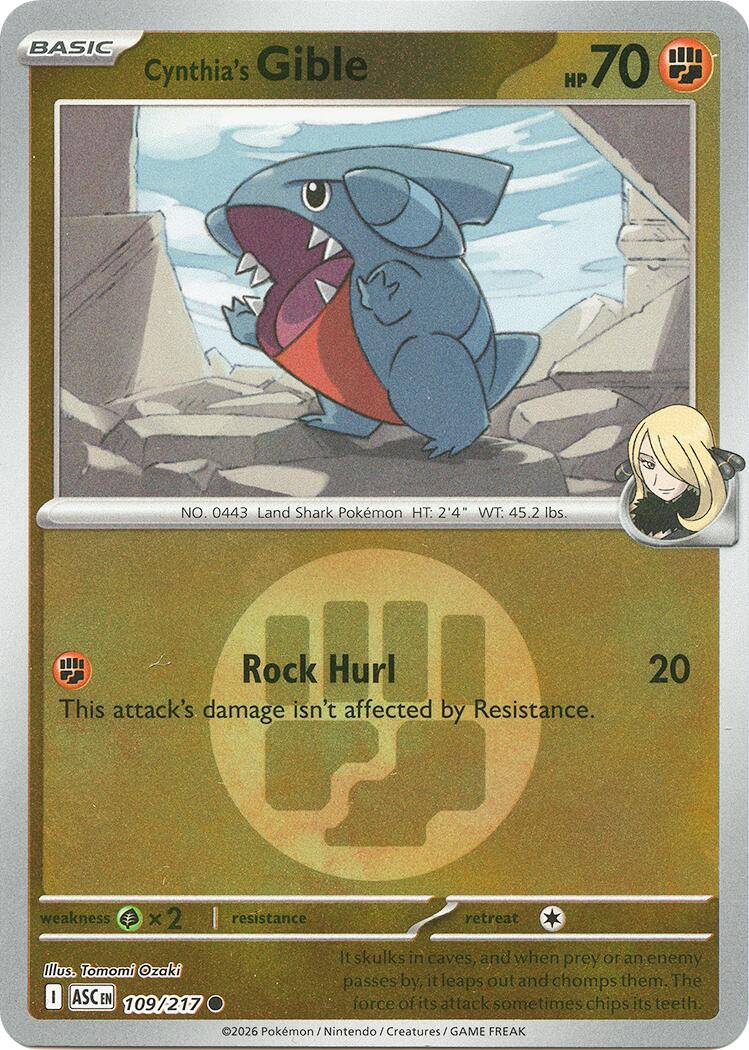 Cynthia's Gible (109/217) (Energy Symbol Pattern) [Mega Evolution: Ascended Heroes] | Exor Games Dartmouth