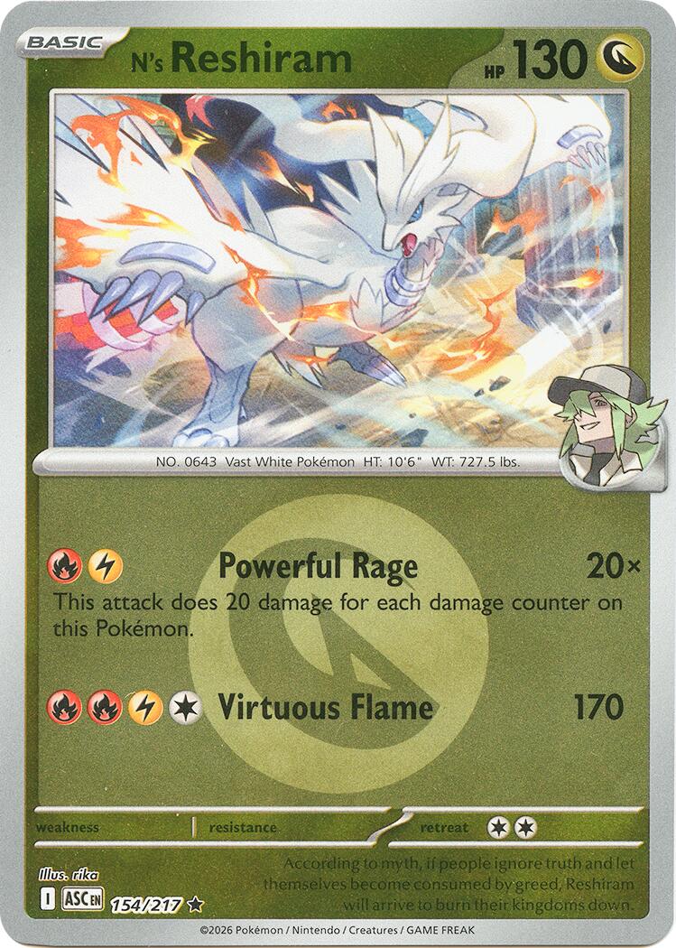 N's Reshiram (154/217) (Energy Symbol Pattern) [Mega Evolution: Ascended Heroes] | Exor Games Dartmouth
