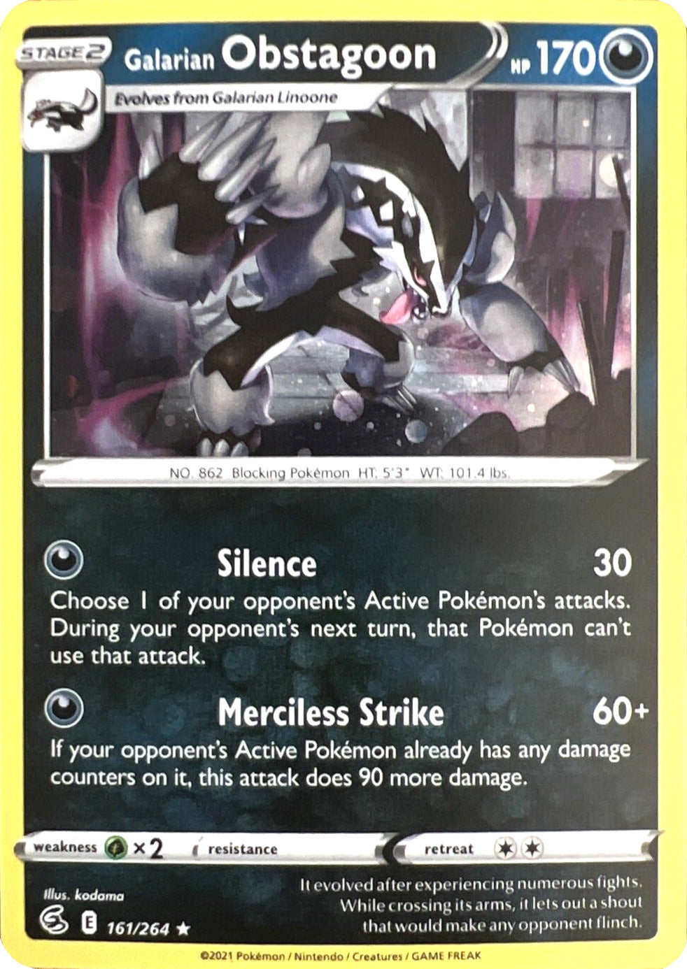 Galarian Obstagoon (161/264) (Cosmos Holo) [Sword & Shield: Fusion Strike] | Exor Games Dartmouth