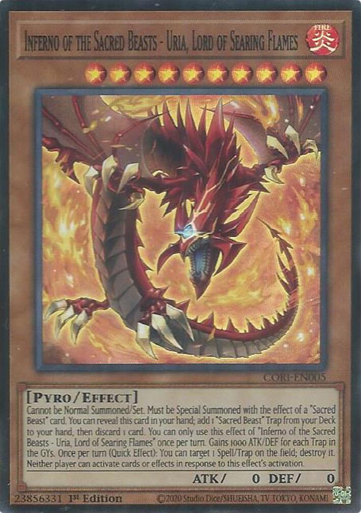 Inferno of the Sacred Beasts - Uria, Lord of Searing Flames [CORI-EN005] Super Rare | Exor Games Dartmouth