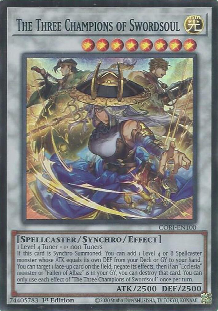 The Three Champions of Swordsoul [CORI-EN100] Super Rare | Exor Games Dartmouth