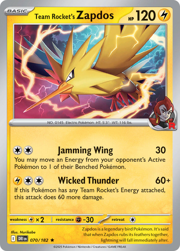Team Rocket's Zapdos (070/182) (Deck Exclusive) [Scarlet & Violet: Destined Rivals] | Exor Games Dartmouth