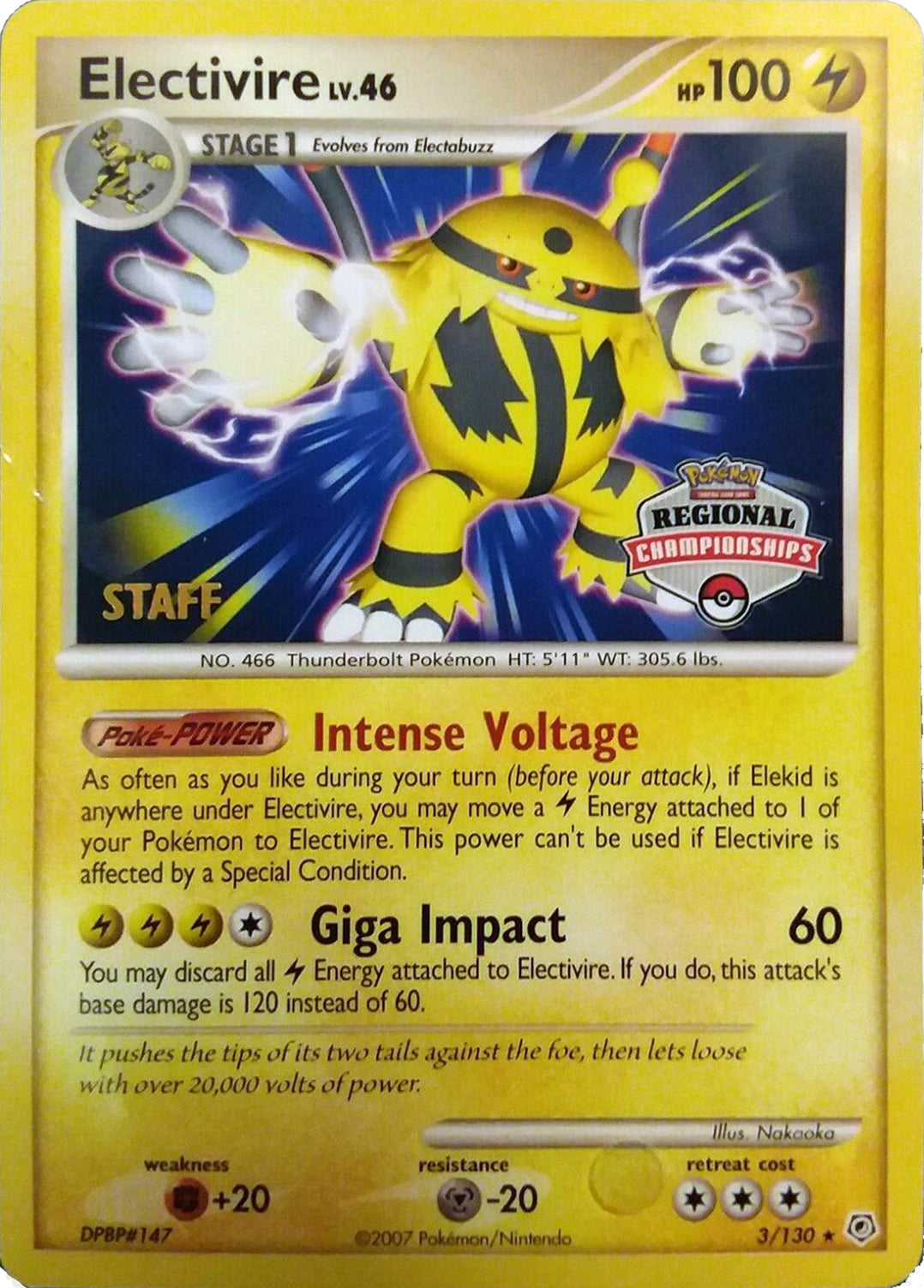 Electivire (003/130) (2008 Staff Regional Championships) [League & Championship Cards] | Exor Games Dartmouth