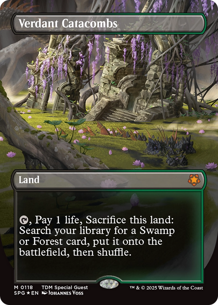 Verdant Catacombs (Borderless) (Dragonscale Foil) [Tarkir: Dragonstorm Special Guests] | Exor Games Dartmouth