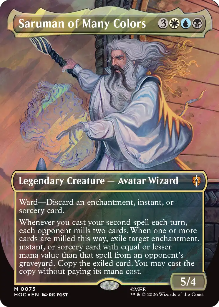 Saruman of Many Colors (Borderless) (Surge Foil) [The Hobbit: Eternal-Legal] | Exor Games Dartmouth