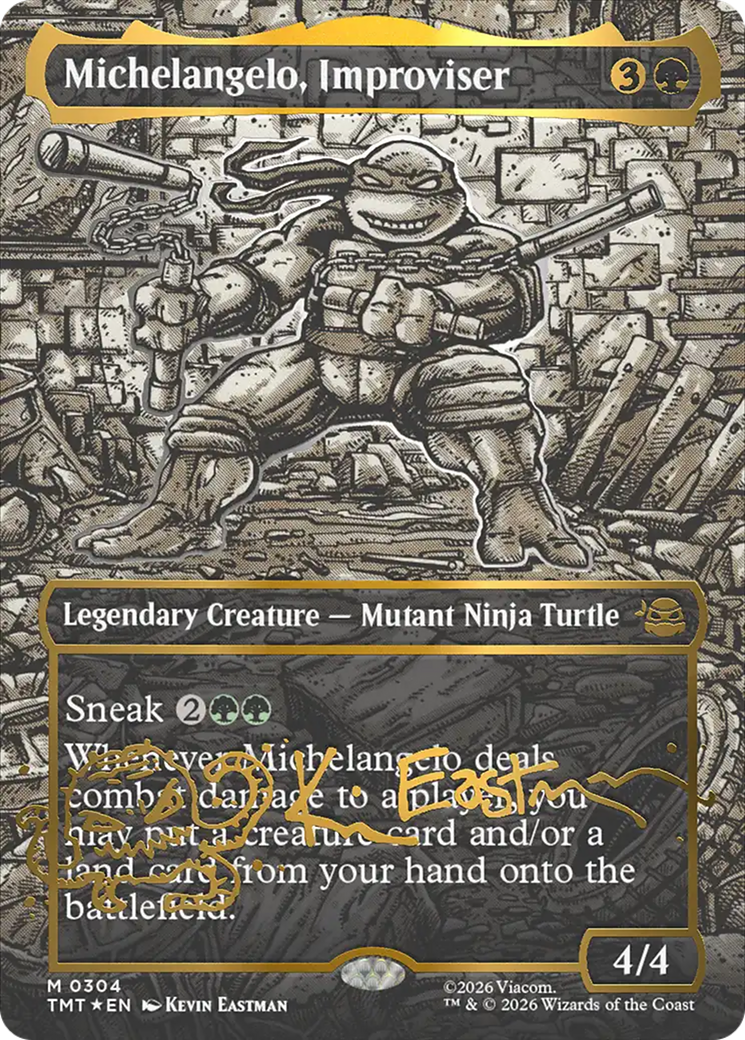 Michelangelo, Improviser (Borderless) (Gold-Stamped Signature) [Teenage Mutant Ninja Turtles] | Exor Games Dartmouth