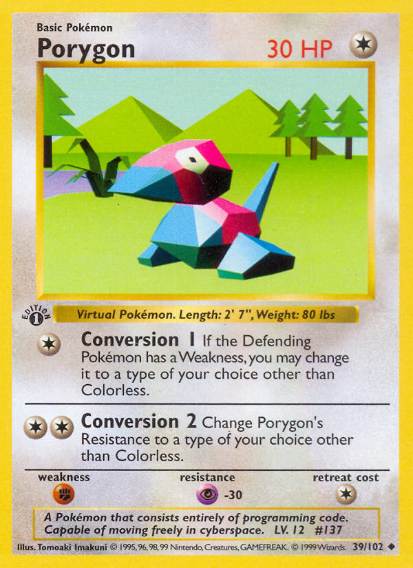 Porygon (39/102) (Shadowless) [Base Set 1st Edition] | Exor Games Dartmouth