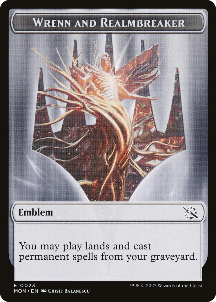 Warrior // Wrenn and Realmbreaker Emblem Double-Sided Token [March of the Machine Tokens] | Exor Games Dartmouth