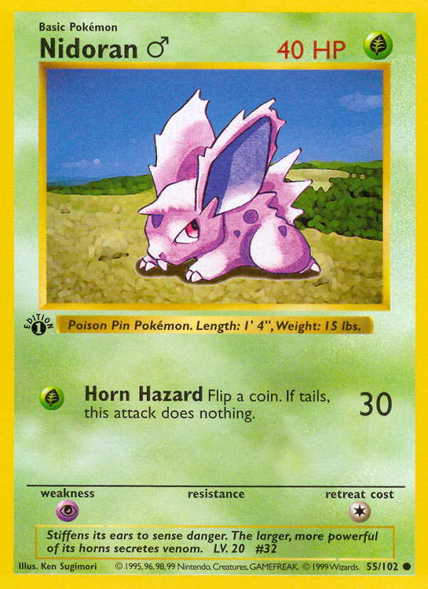 Nidoran (55/102) (Male) (Shadowless) [Base Set 1st Edition] | Exor Games Dartmouth