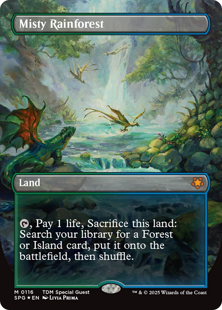 Misty Rainforest (Borderless) (Dragonscale Foil) [Tarkir: Dragonstorm Special Guests] | Exor Games Dartmouth