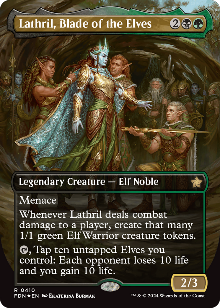 Lathril, Blade of the Elves (Borderless) (Mana Foil) [Foundations] | Exor Games Dartmouth