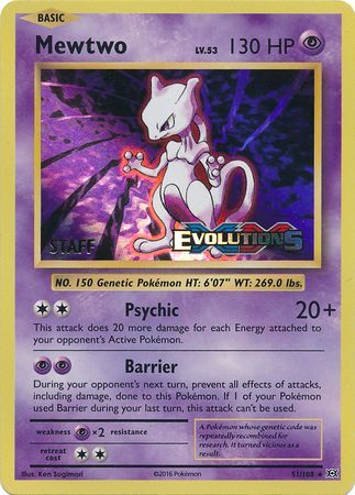 Mewtwo (51/108) (XY Evolutions Staff Prerelease) [XY: Black Star Promos] | Exor Games Dartmouth