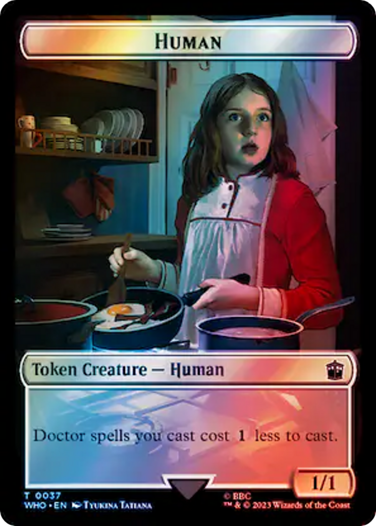 Human (0037) // Dinosaur Double-Sided Token (Surge Foil) [Doctor Who Tokens] | Exor Games Dartmouth