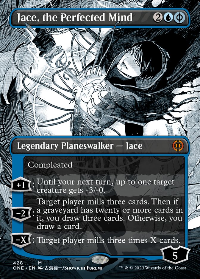 Jace, the Perfected Mind (Borderless Manga Step-and-Compleat Foil) [Phyrexia: All Will Be One] | Exor Games Dartmouth