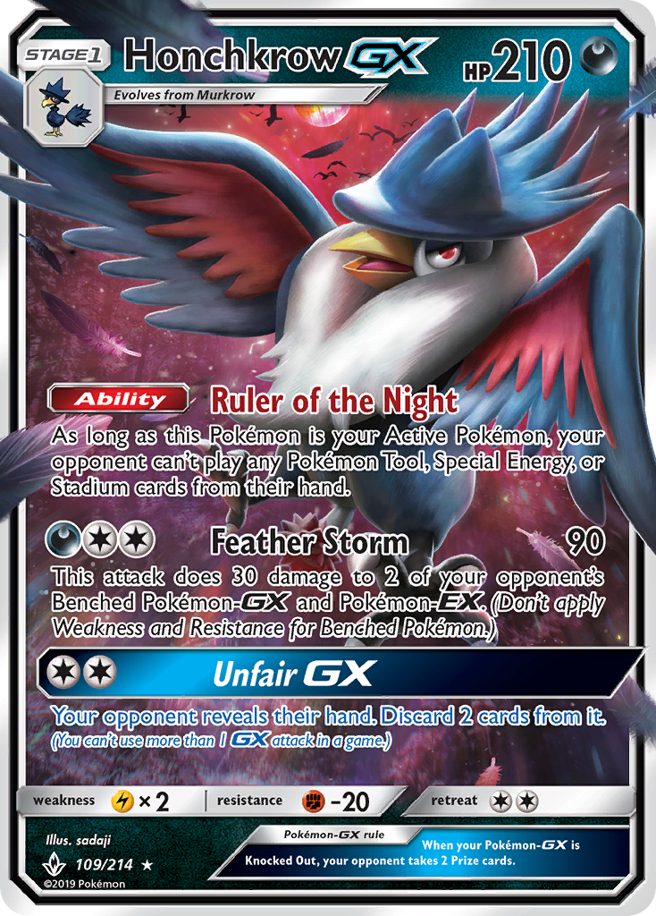 Honchkrow GX (109/214) [Sun & Moon: Unbroken Bonds] | Exor Games Dartmouth