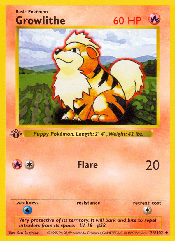 Growlithe (28/102) (Shadowless) [Base Set 1st Edition] | Exor Games Dartmouth