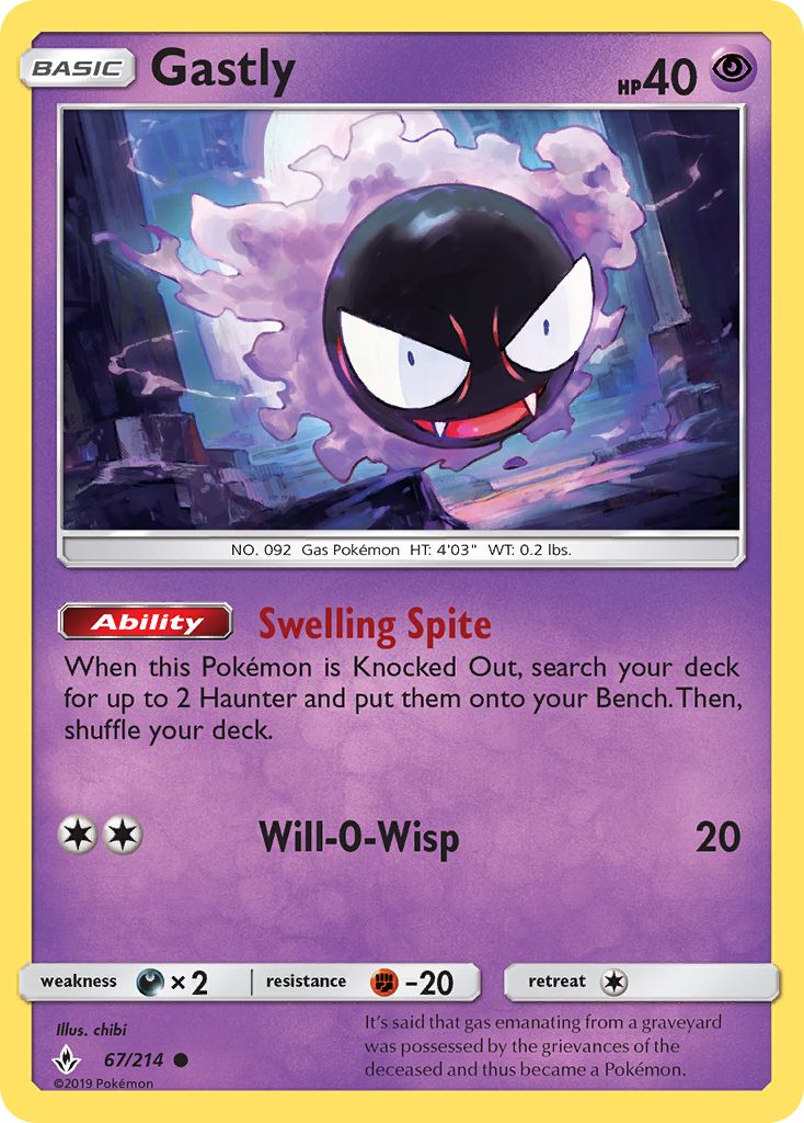 Gastly (67/214) [Sun & Moon: Unbroken Bonds] | Exor Games Dartmouth