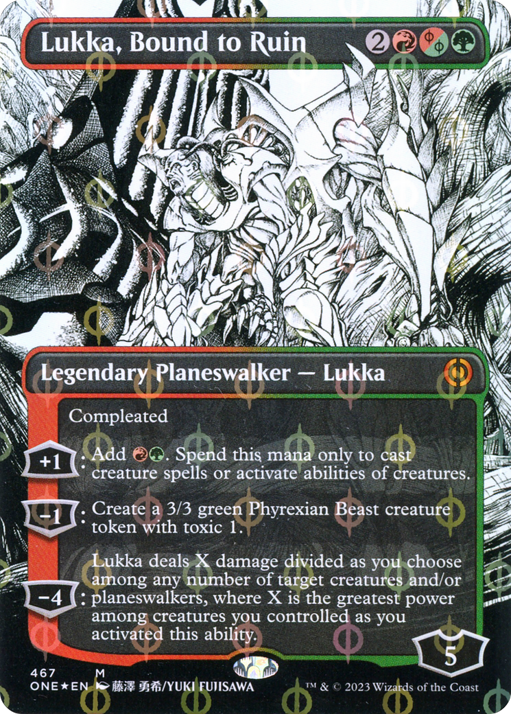 Lukka, Bound to Ruin (Borderless Manga Step-and-Compleat Foil) [Phyrexia: All Will Be One] | Exor Games Dartmouth