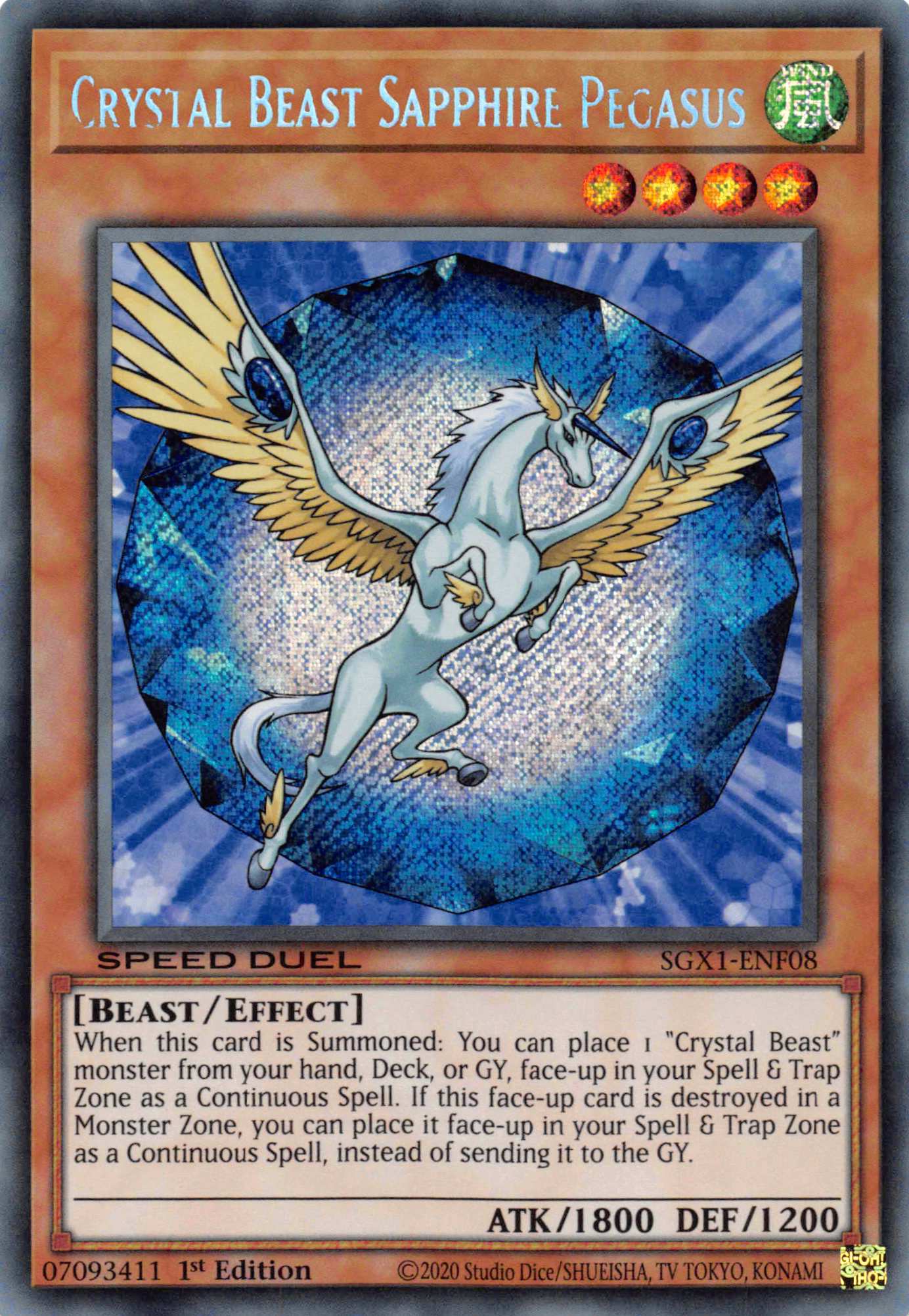 Crystal Beast Sapphire Pegasus [SGX1-ENF08] Secret Rare | Exor Games Dartmouth