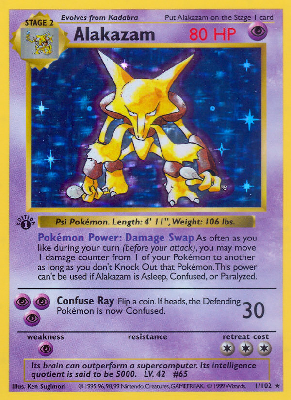 Alakazam (1/102) (Shadowless) [Base Set 1st Edition] | Exor Games Dartmouth