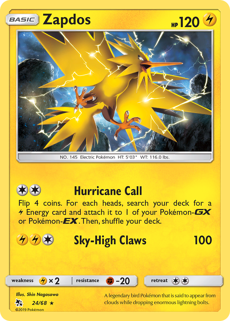 Zapdos (24/68) [Sun & Moon: Hidden Fates] | Exor Games Dartmouth