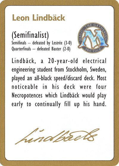 1996 Leon Lindback Biography Card [World Championship Decks] | Exor Games Dartmouth