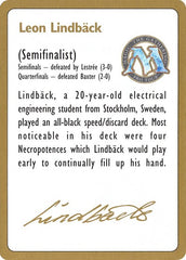 1996 Leon Lindback Biography Card [World Championship Decks] | Exor Games Dartmouth