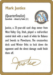 1996 Mark Justice Biography Card [World Championship Decks] | Exor Games Dartmouth