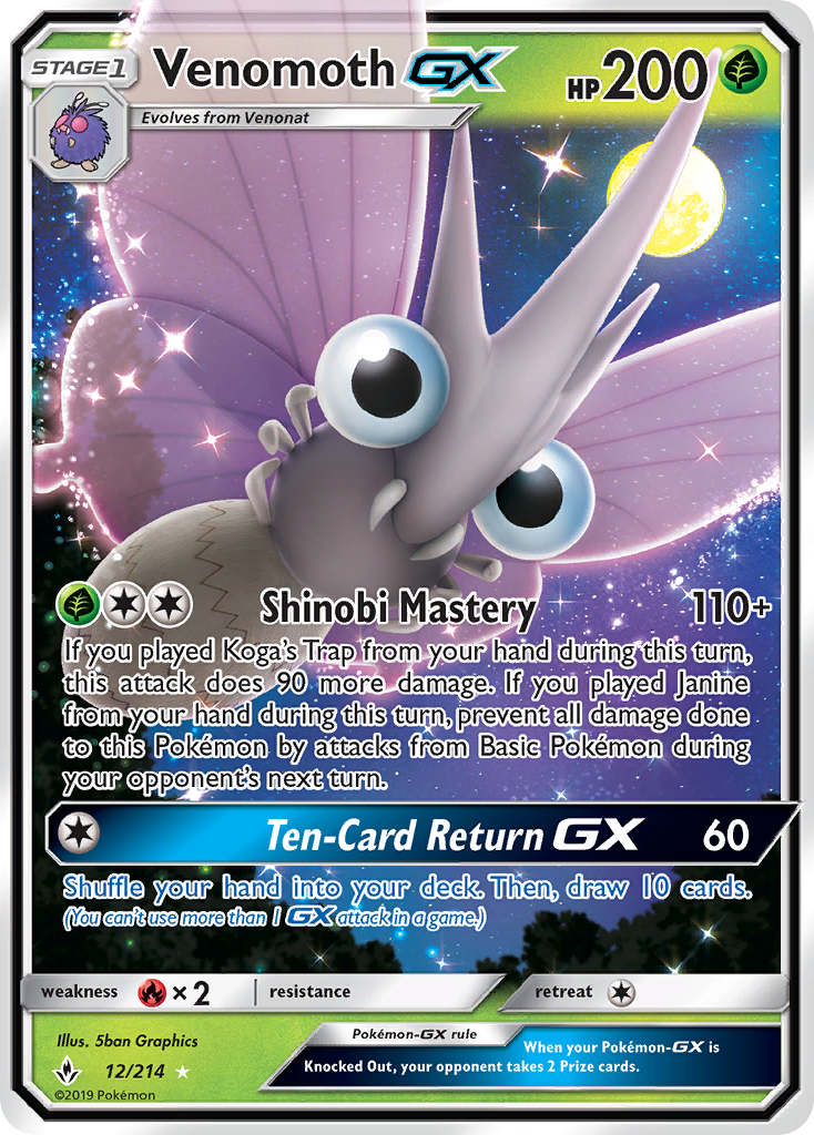 Venomoth GX (12/214) [Sun & Moon: Unbroken Bonds] | Exor Games Dartmouth