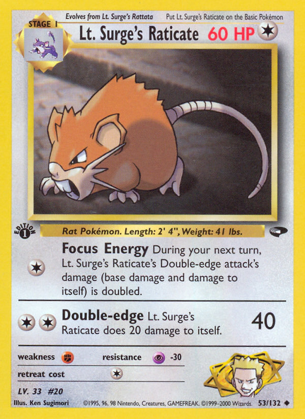 Lt. Surge's Raticate (53/132) [Gym Challenge 1st Edition] | Exor Games Dartmouth