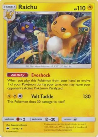 Raichu (41/147) (Cosmos Holo) [Sun & Moon: Burning Shadows] | Exor Games Dartmouth