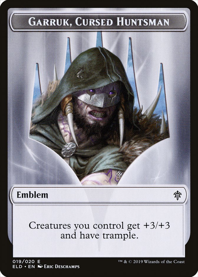 Garruk, Cursed Huntsman Emblem [Throne of Eldraine Tokens] | Exor Games Dartmouth