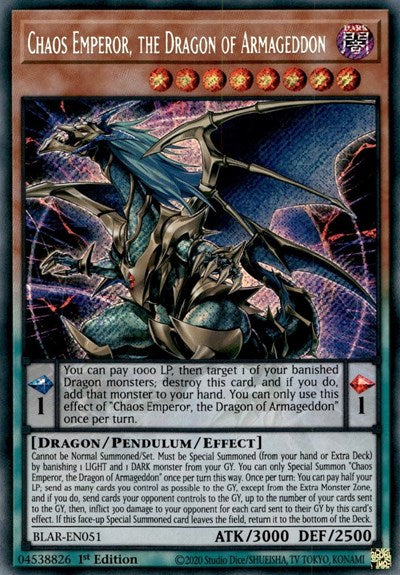 Chaos Emperor, the Dragon of Armageddon [BLAR-EN051] Secret Rare | Exor Games Dartmouth