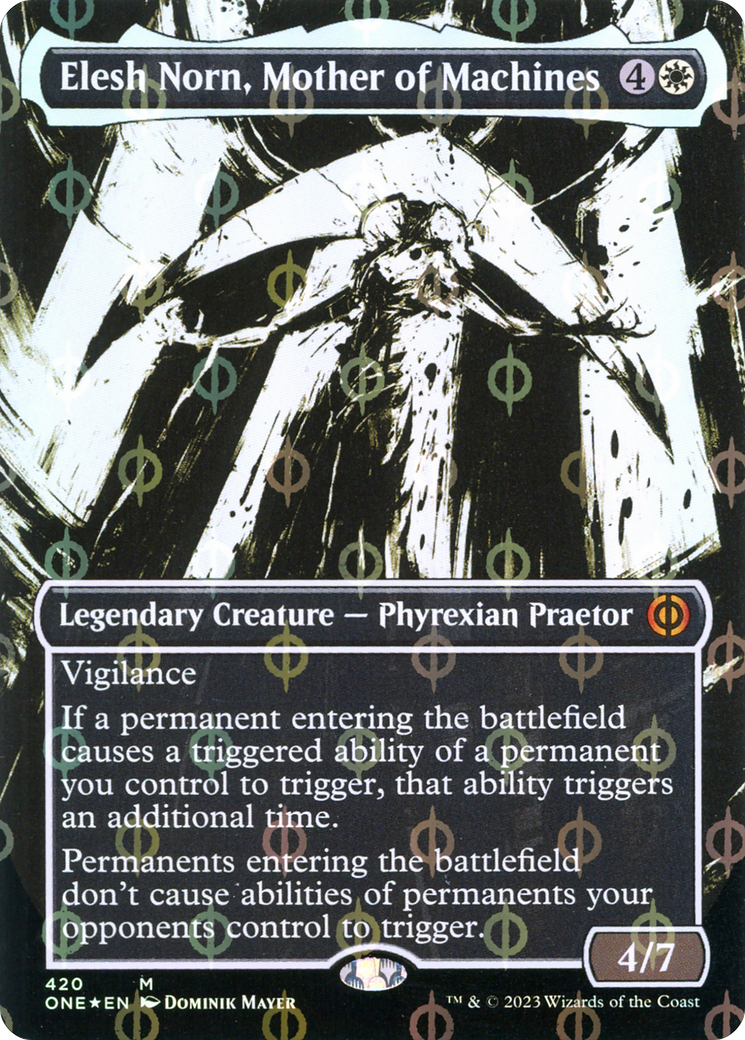 Elesh Norn, Mother of Machines (Borderless Ichor Step-and-Compleat Foil) [Phyrexia: All Will Be One] | Exor Games Dartmouth