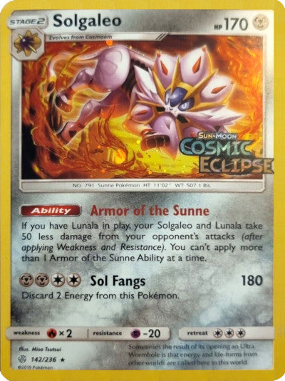 Solgaleo (142/236) (Cosmos Holo) [Sun & Moon: Cosmic Eclipse] | Exor Games Dartmouth