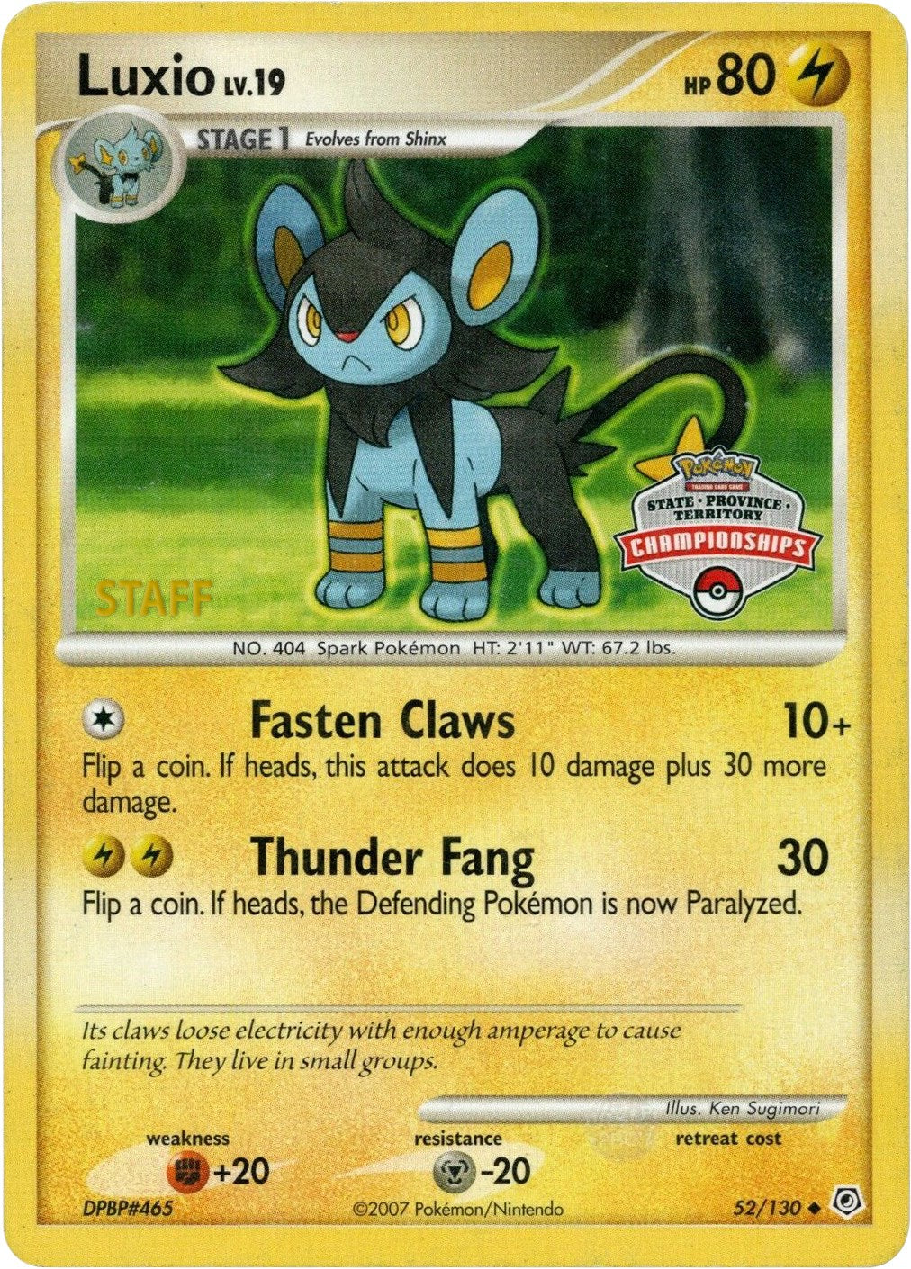 Luxio (52/130) (State Championship Staff Promo) [Diamond & Pearl: Base Set] | Exor Games Dartmouth