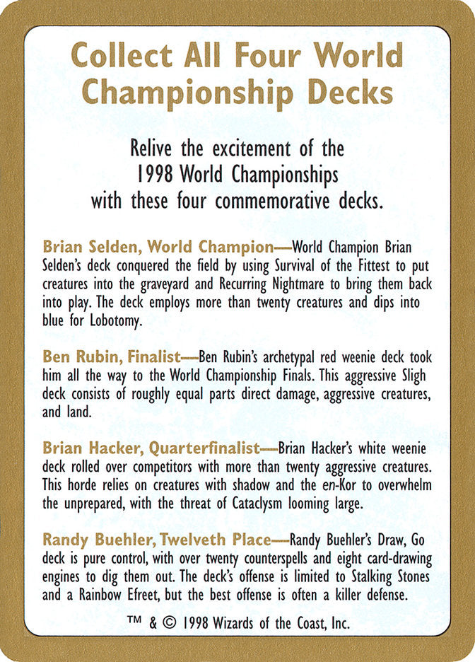 1998 World Championships Ad [World Championship Decks 1998] | Exor Games Dartmouth